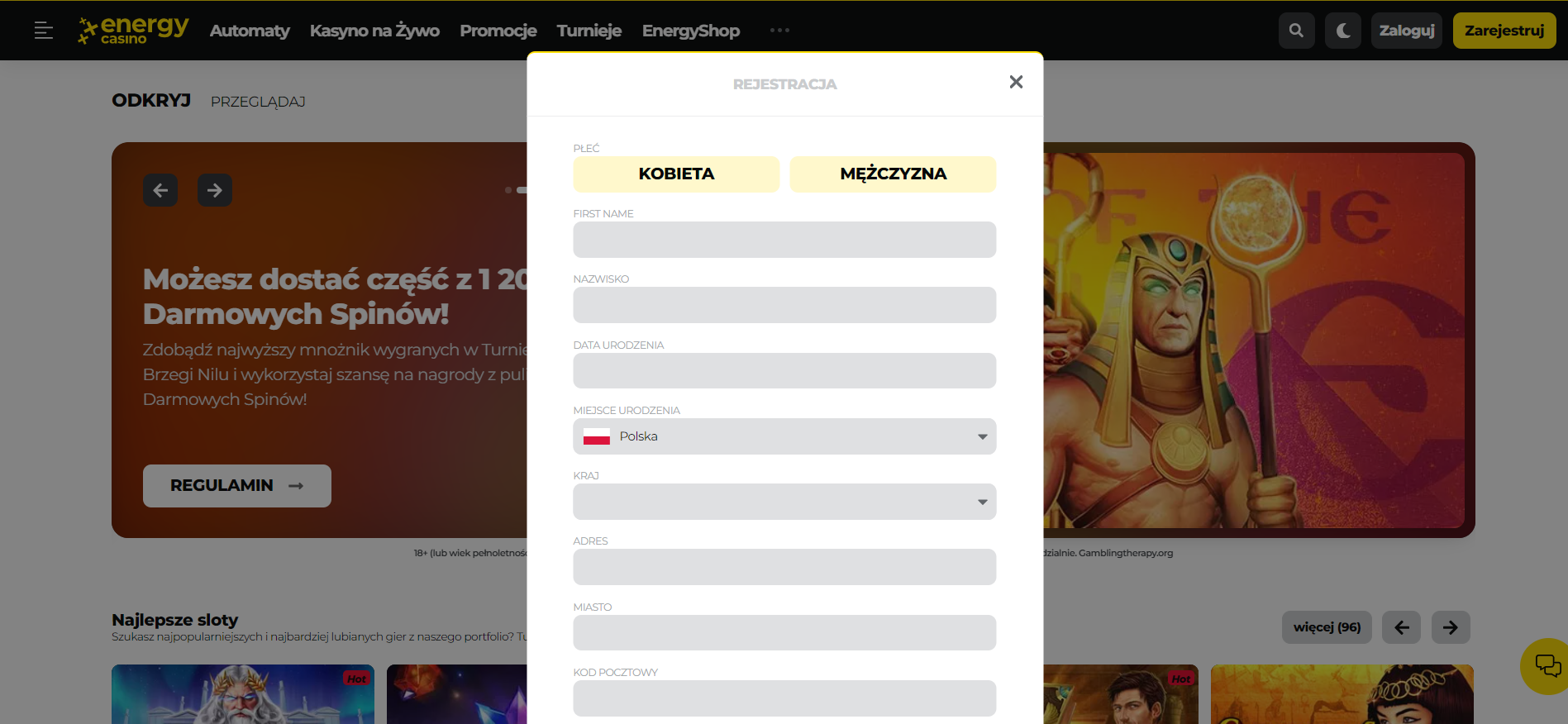 energy casino nowy profil gracza