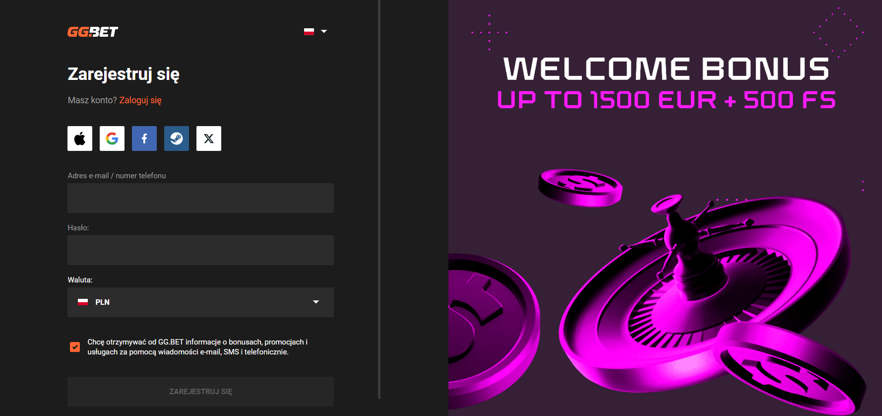 GGBet Casino rejestracja