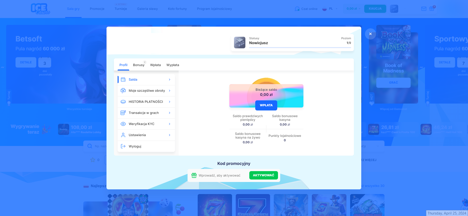 profil gracza w Ice Casino