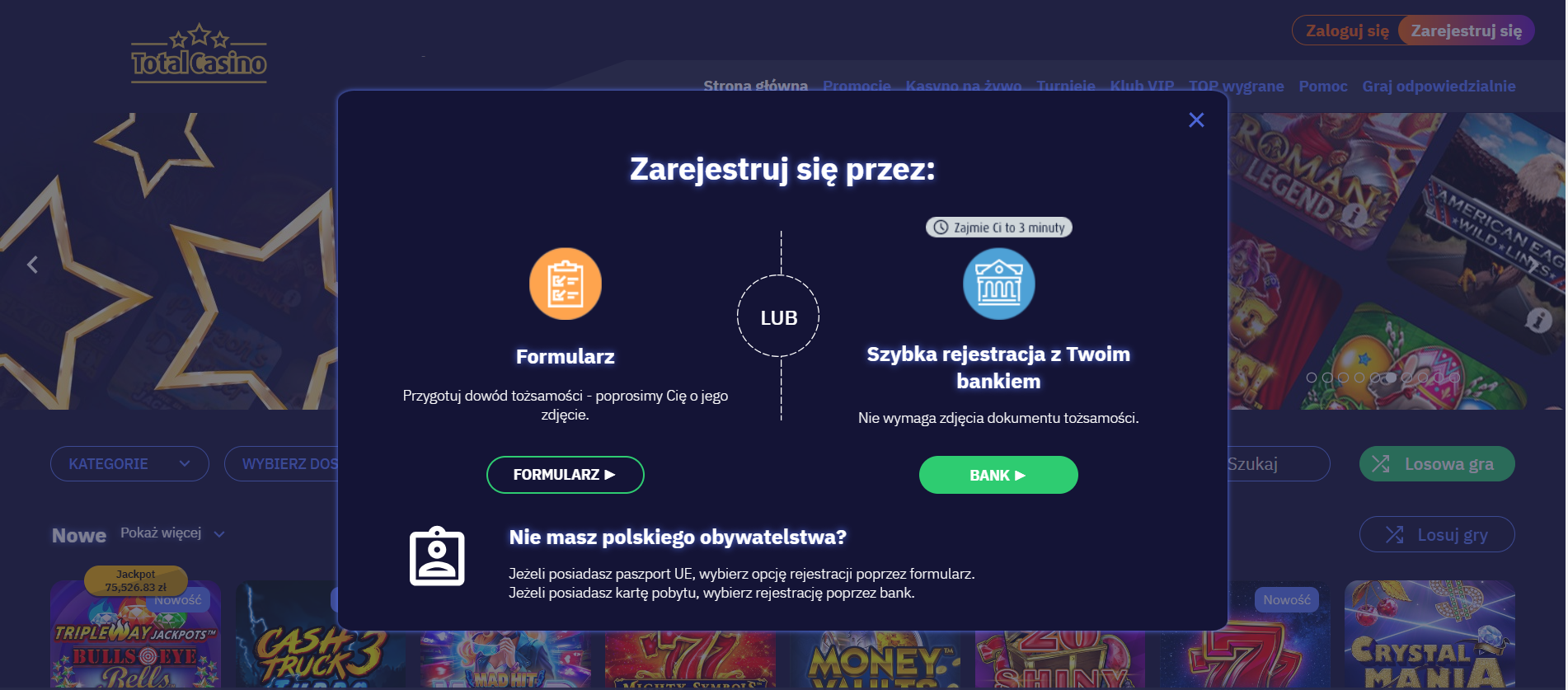 Total Casino nowy profil gracza